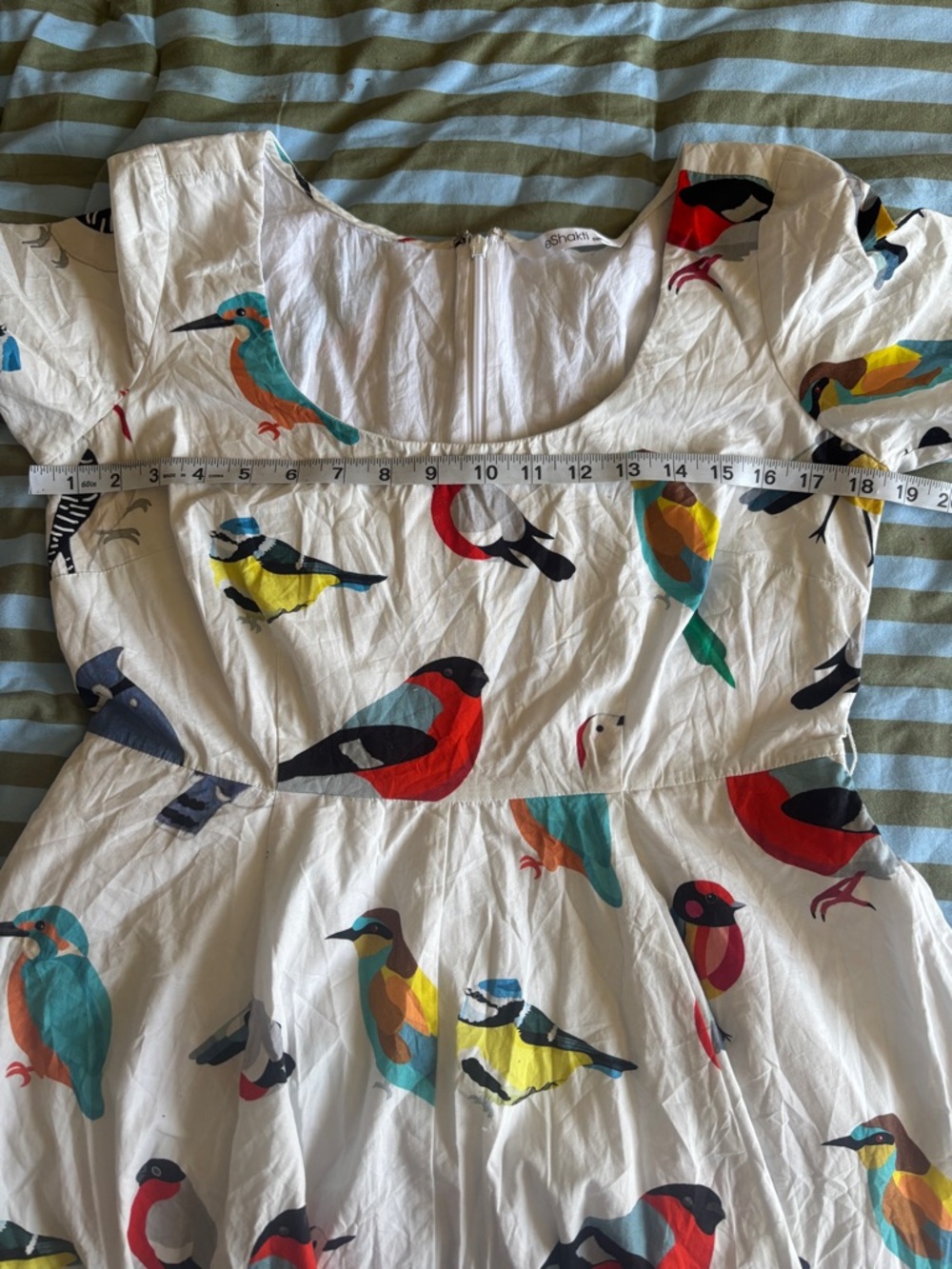 Eshakti White Retro Short Sleeve Bird Print Eclectic Dress - Picture 10 of 10